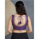 Purple silk blend embroidered V-neck blouse, sleeveless, alterable up to size 42 (back hook closure)