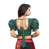Green cotton embroidered V-neck blouse with puff sleeves on hanger (size 36, alterable up to 42)