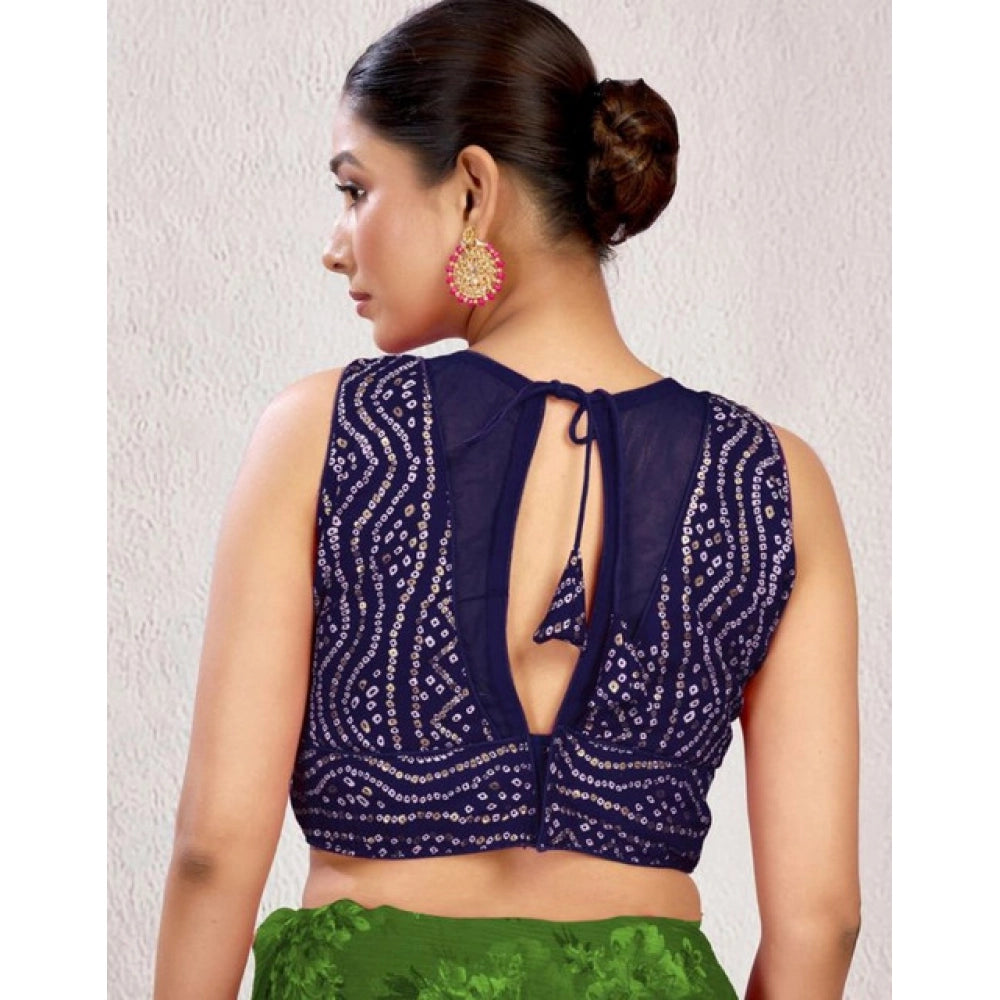 Navy Rayon Cotton Bandhani Printed Halter Neck Blouse (38, alterable up to 42)