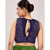 Navy Rayon Cotton Bandhani Printed Halter Neck Blouse (38, alterable up to 42)