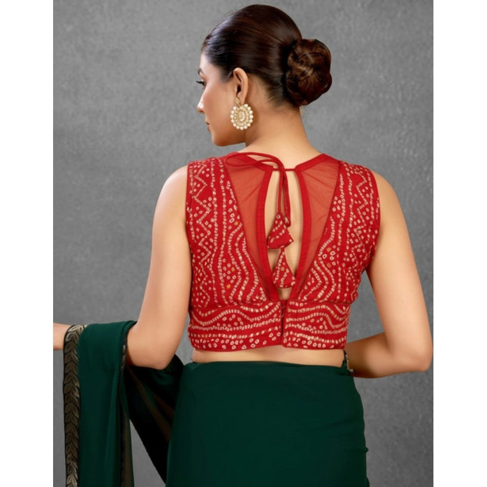 Red rayon cotton Bandhani printed halter neck blouse, sleeveless with back hook closure
