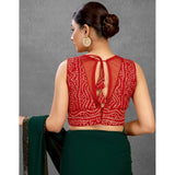 Red rayon cotton Bandhani printed halter neck blouse, sleeveless with back hook closure