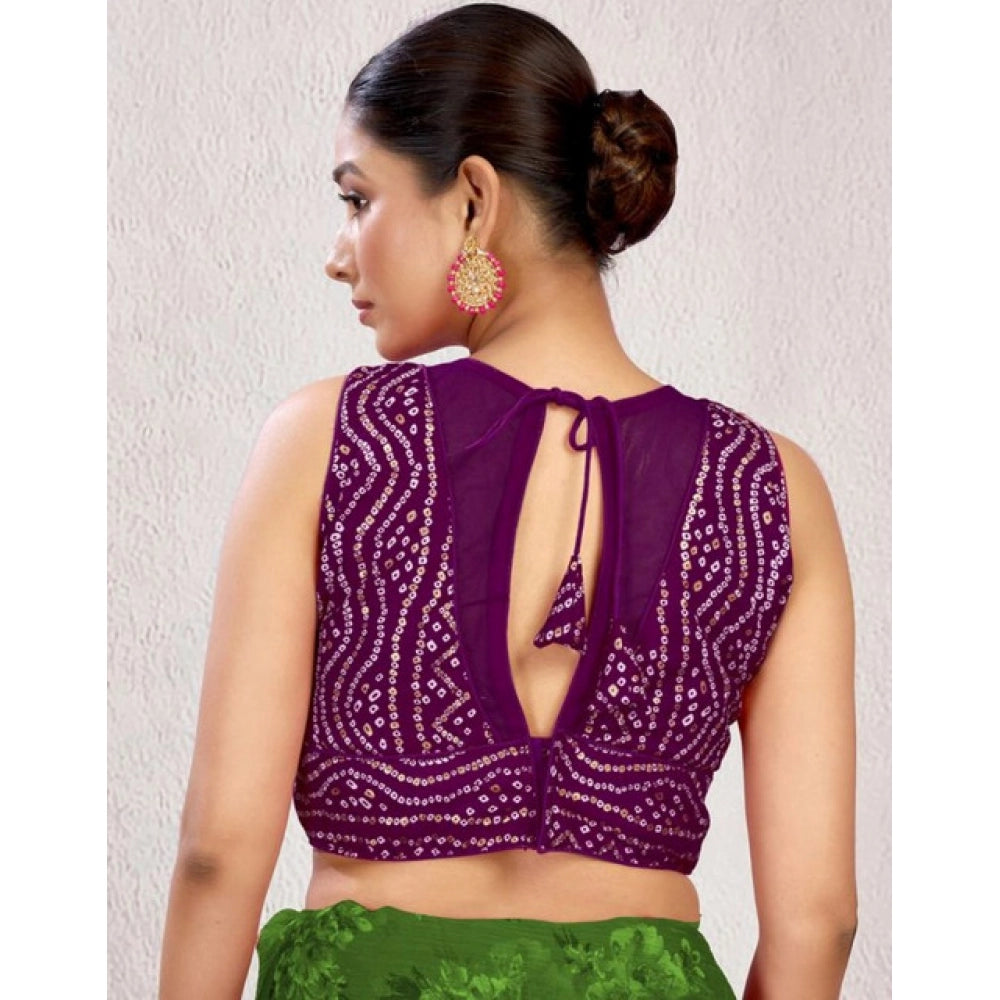 Women's rayon cotton Bandhani printed halter neck blouse, wine color, sleeveless, back hook closure (alterable up to size 42)