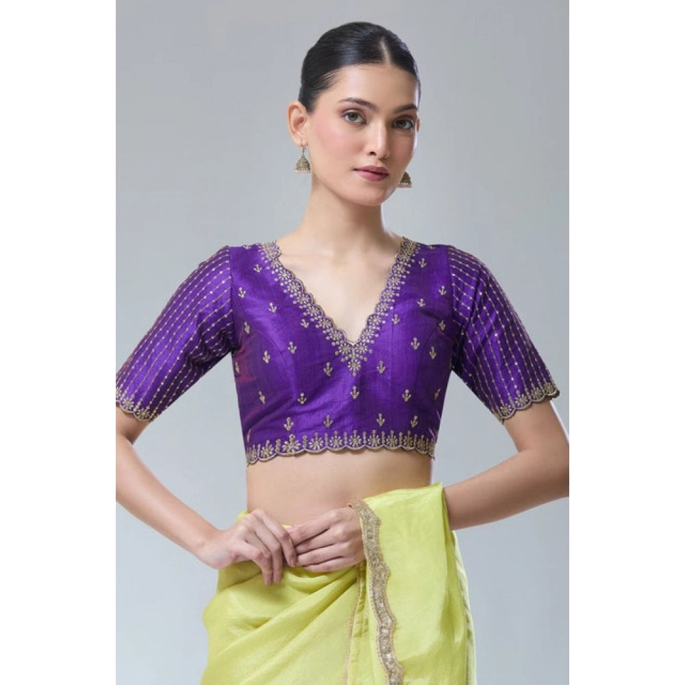 Purple Banarasi Silk Sequence V-Neck blouse, non-padded, ready for women sizes 38 (alterable up to 42)