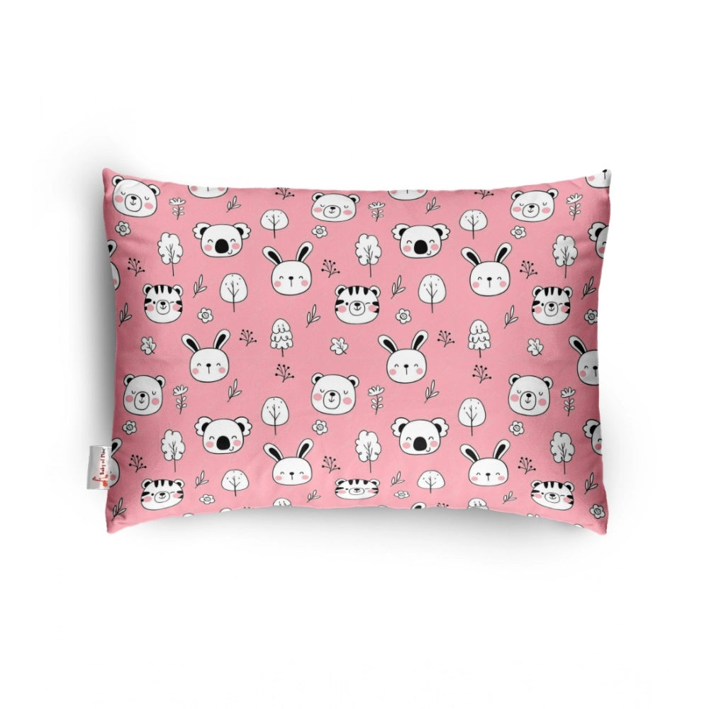 Soft pink plush printed baby pillow for kids age 1-5 years, rectangular bed pillow design