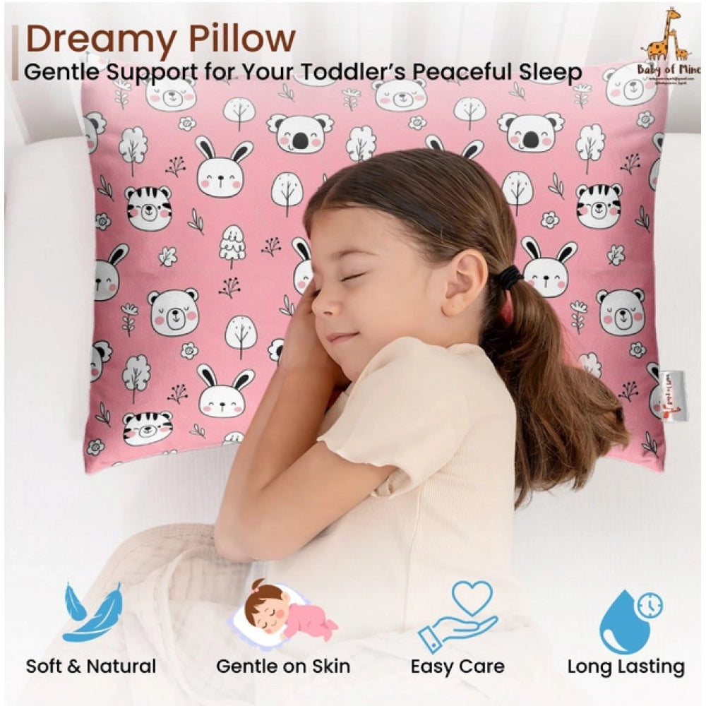 Soft plush pink printed baby pillow for kids aged 1-5 years (rectangular bed pillow)