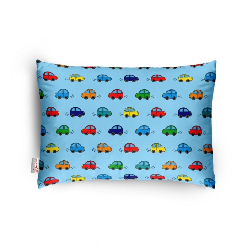 Soft plush sky blue printed bed pillow for kids age 1-5 years, rectangular shape for young children's comfort