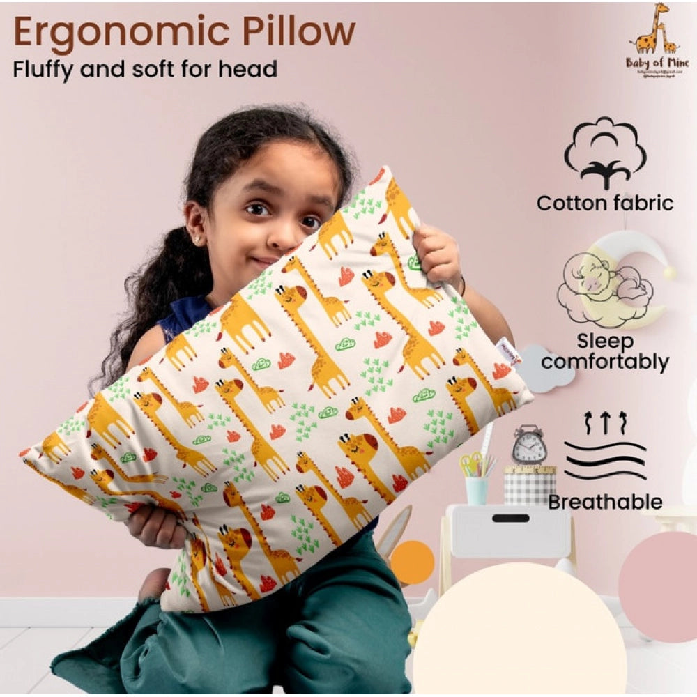 Soft mustard plush printed baby pillow for kids age 1-5 years, rectangular bed pillow with printed design