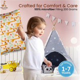 Soft mustard plush printed baby pillow for kids age 1-5 years, rectangular bed pillow design