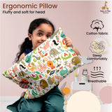 Multicolor soft plush printed baby pillow for kids aged 1-5 years, rectangular bed pillow design