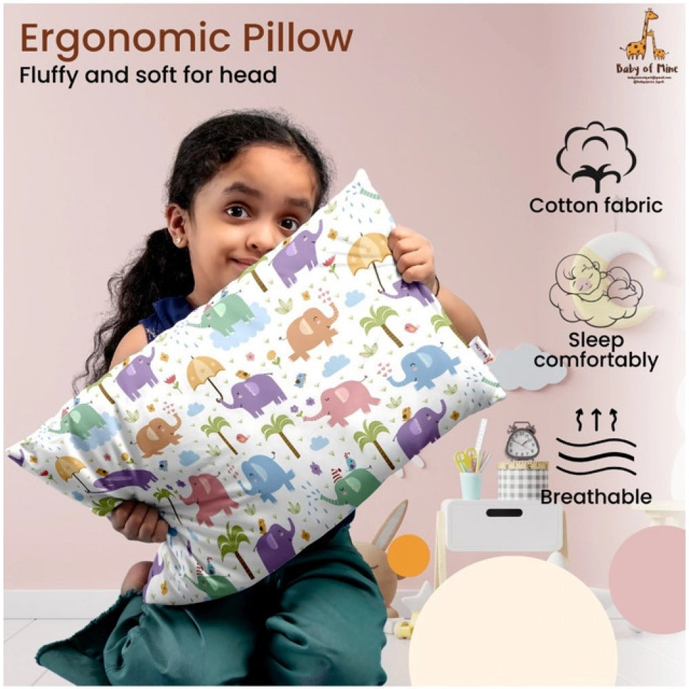 Multicolor soft plush printed baby pillow for kids aged 1-5 years, rectangular bed pillow for comfort