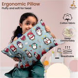 Grey soft plush printed baby pillow for kids aged 1-5 years, rectangular bed pillow with decorative design
