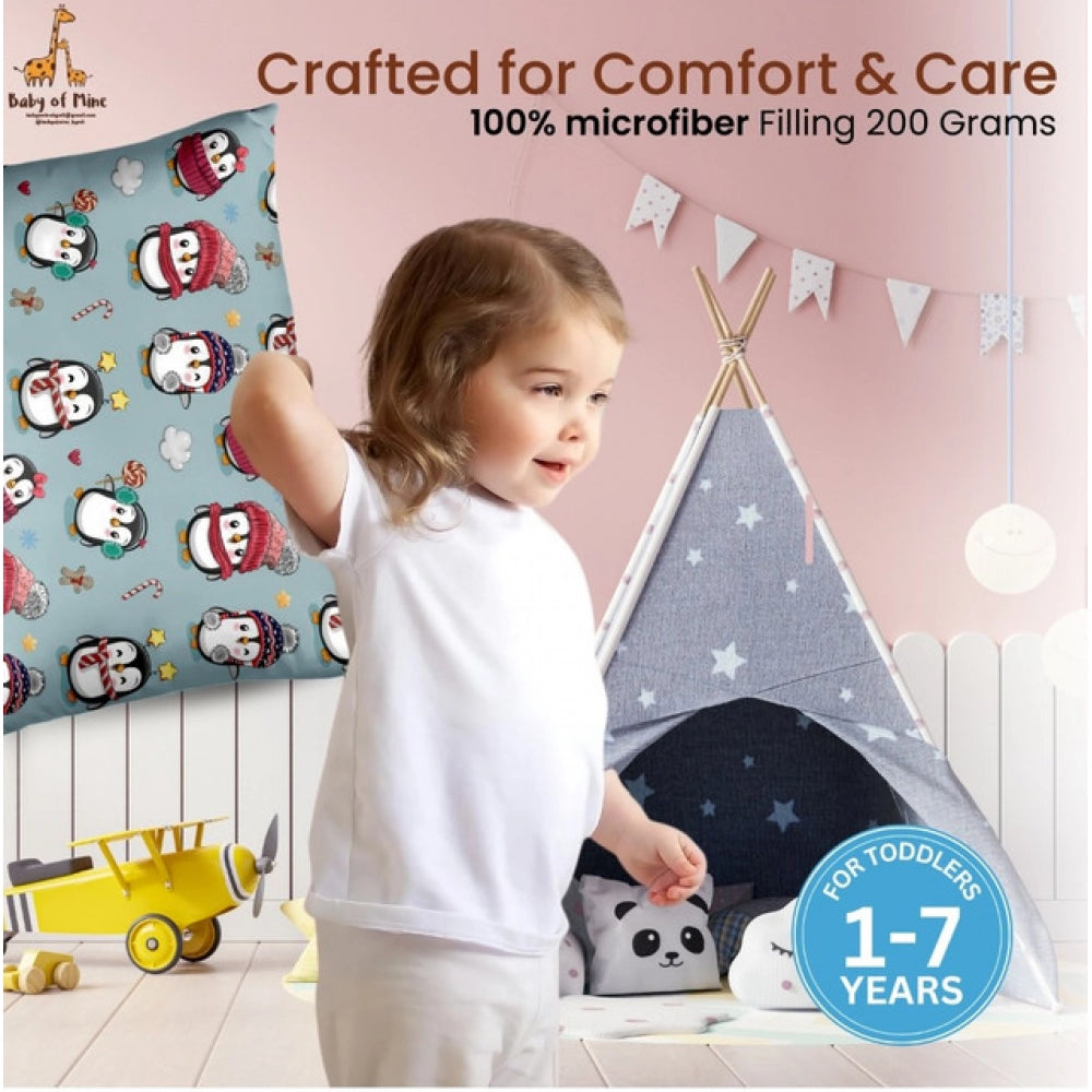 Soft grey plush printed baby pillow for kids age 1-5 years, perfect for comfortable sleep