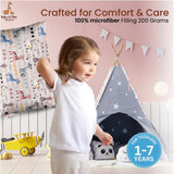 Multicolor soft plush printed baby bed pillow for kids aged 1-5 years, rectangular shape on a bed or floor