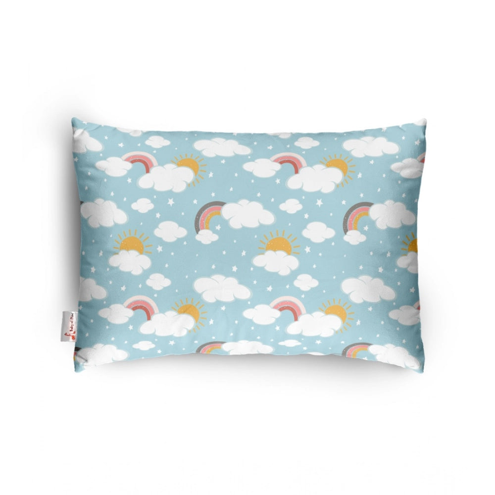 Soft sky blue plush printed baby pillow for kids age 1-5 years, rectangular bed pillow for comfort