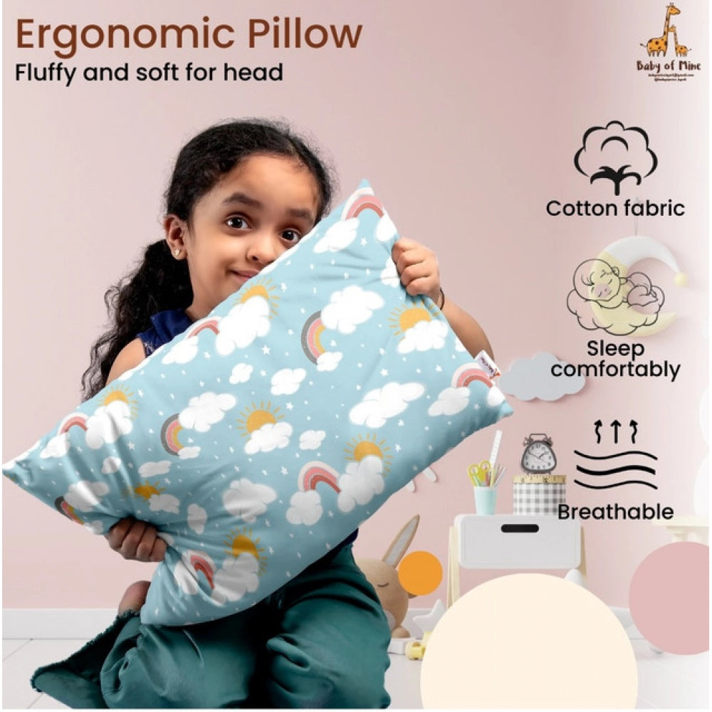 Sky blue soft plush printed baby pillow for kids aged 1-5 years, ideal for bedtime comfort