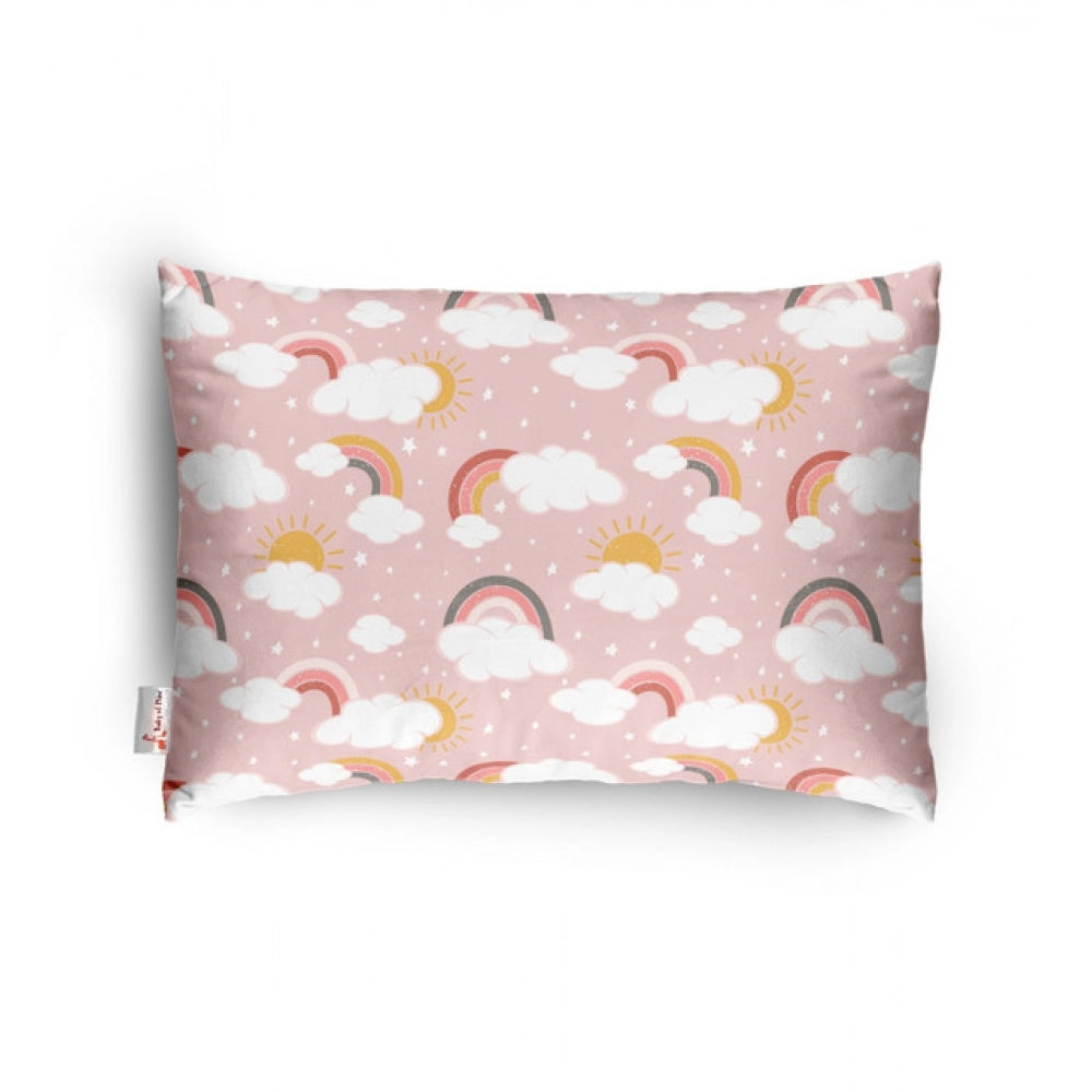 Soft plush printed pink baby pillow for kids aged 1-5 years, rectangular bed pillow design for infants