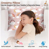 Soft pink plush printed bed pillow for kids aged 1-5 years, rectangular shape for comfort and style