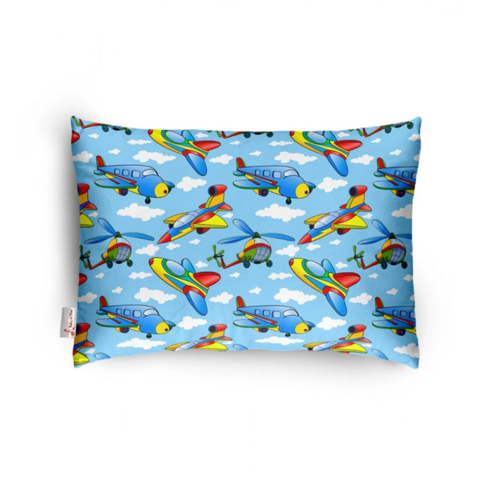 Blue soft plush printed baby pillow for kids age 1-5 years, ideal for bedtime comfort