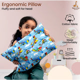 Blue soft plush printed baby pillow for kids age 1-5 years, ideal for beds