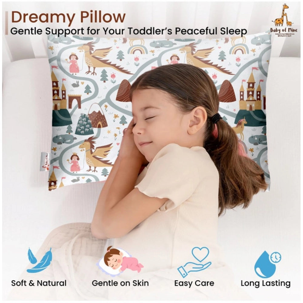 Multicolor soft plush printed baby pillow for kids aged 1-5 years, rectangular bed pillow for infant sleep comfort