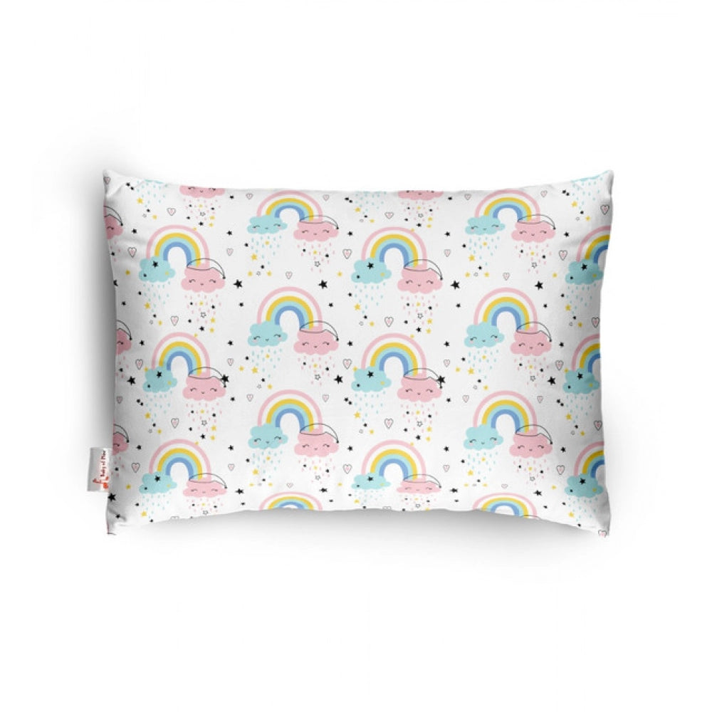 White soft plush printed baby pillow for kids age 1-5 years, rectangular bed pillow for infants