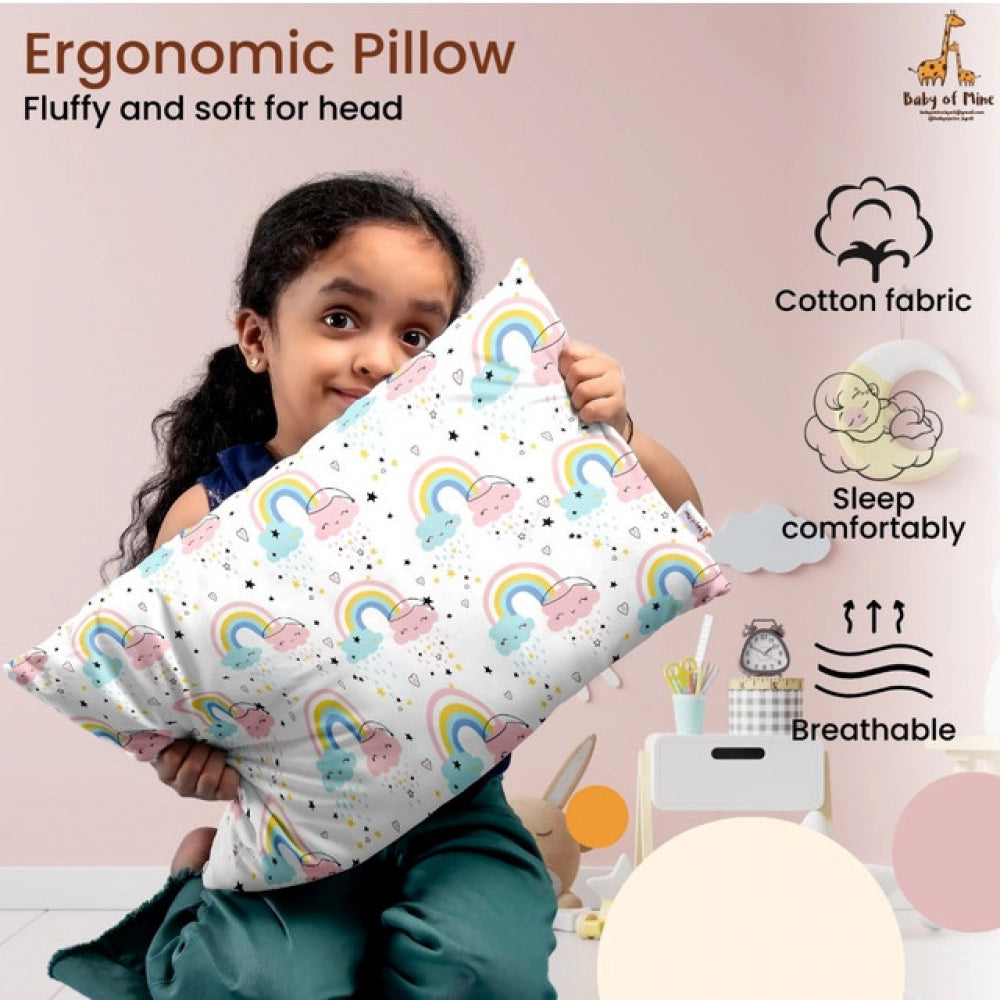 White soft plush printed baby pillow for kids aged 1-5 years, rectangular bed pillow design