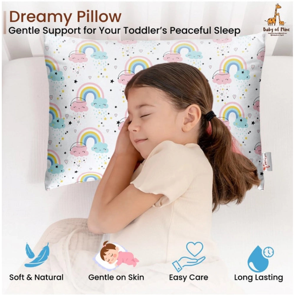 Soft white plush printed baby pillow for kids age 1-5 years, rectangular bed pillow design