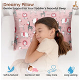 Soft plush pink printed baby pillow for kids age 1-5 years, rectangular bed pillow for comfort and style