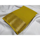 Women's Crepe Chit Pallu Solid Saree With Unstitched Blouse 5.5Mtr (Mustard Yellow)