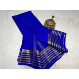 Women's Crepe Chit Pallu Solid Saree With Unstitched Blouse 5.5Mtr (Blue)