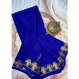 Women's Crepe Chit Pallu Solid Saree With Unstitched Blouse 5.5Mtr (Navy Blue)