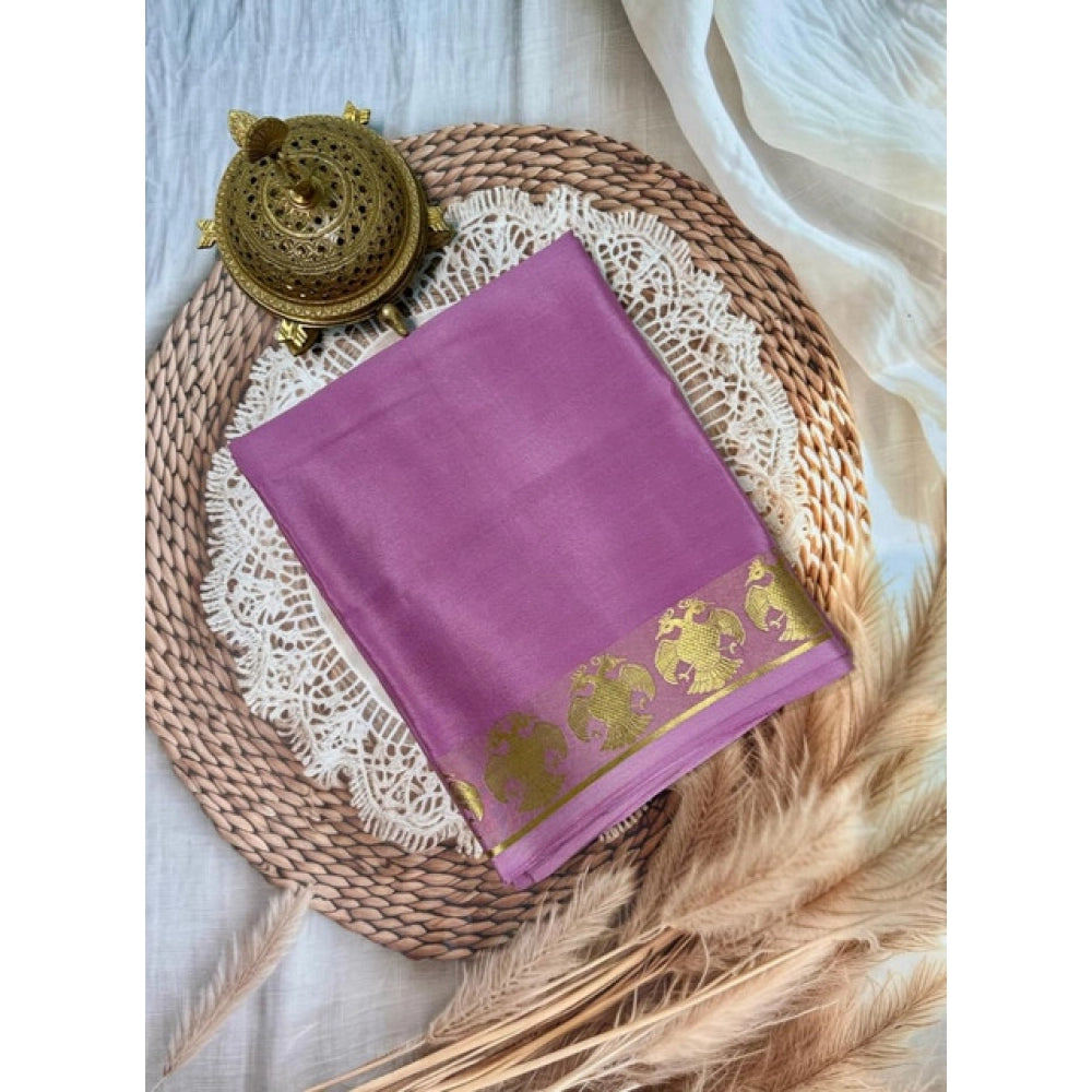 Women's Crepe Chit Pallu Solid Saree With Unstitched Blouse 5.5Mtr (Pink)