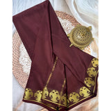 Women's Crepe Chit Pallu Solid Saree With Unstitched Blouse 5.5Mtr (Brown)