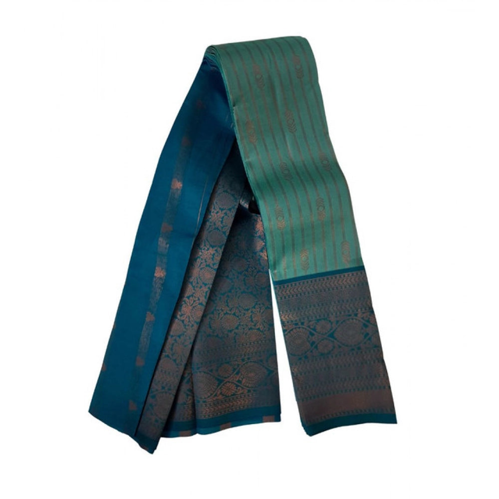 Women's Soft Silk Wooven Saree With Unstitched Blouse 5.5Mtr (Dark Pista)