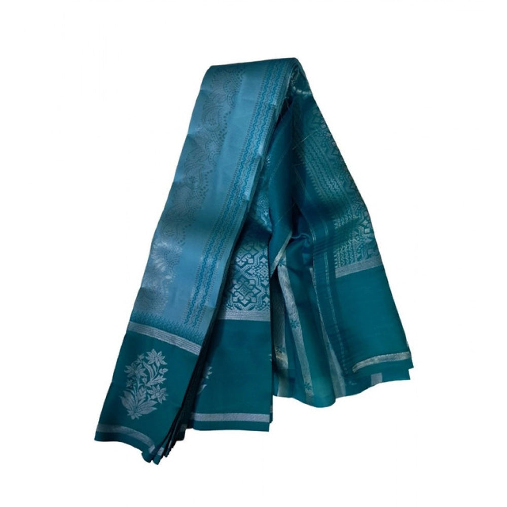 Women's Soft Silk Wooven Saree With Unstitched Blouse 5.5Mtr (Teal Blue)
