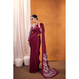 Women's Satin Crepe Printed Saree With Unstitched Blouse 5.5Mtr (Maroon)