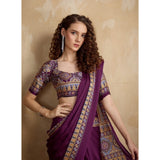 Women's Satin Crepe Printed Saree With Unstitched Blouse 5.5Mtr (Purple)