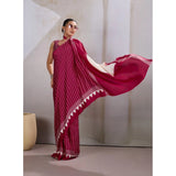 Women's Satin Crepe Printed Saree With Unstitched Blouse 5.5Mtr (Maroon)