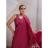 Women's Satin Crepe Printed Saree With Unstitched Blouse 5.5Mtr (Maroon)