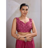 Women's Satin Crepe Printed Saree With Unstitched Blouse 5.5Mtr (Maroon)