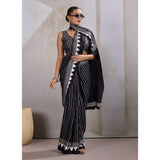 Women's Satin Crepe Printed Saree With Unstitched Blouse 5.5Mtr (Black)