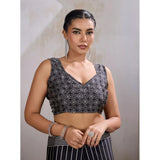 Women's Satin Crepe Printed Saree With Unstitched Blouse 5.5Mtr (Black)