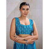 Women's Satin Crepe Printed Saree With Unstitched Blouse 5.5Mtr (Rama Blue)