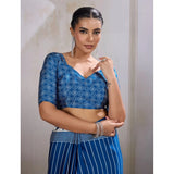 Women's Satin Crepe Printed Saree With Unstitched Blouse 5.5Mtr (Blue)