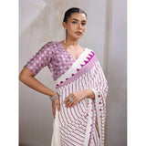 Women's Satin Crepe Printed Saree With Unstitched Blouse 5.5Mtr (White)