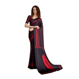 Women's Satin Crepe Printed Saree With Unstitched Blouse 5.5Mtr (Black)