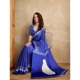 Women's Satin Crepe Printed Saree With Unstitched Blouse 5.5Mtr (Navy Blue)