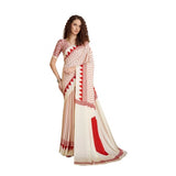Women's Satin Crepe Printed Saree With Unstitched Blouse 5.5Mtr (Off White)