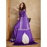 Women's Satin Crepe Printed Saree With Unstitched Blouse 5.5Mtr (Lavender)